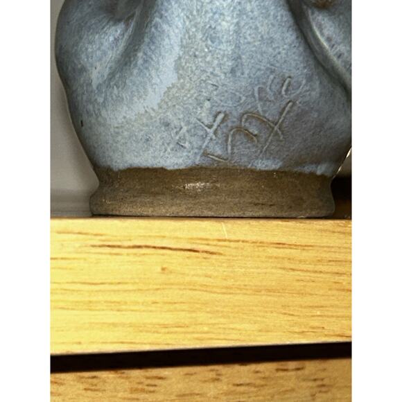 Pie Bird Signed Peter Pots Art Pottery Blue Brown Modern Hen Chicken Mottled - Picture 7 of 12